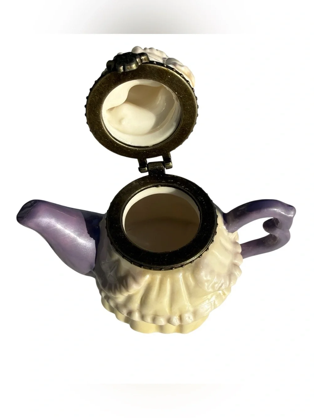 Vintage Dress Teapot Trinket Box Ceramic Hinged Jewelry Box Cottagecore Decor 3”